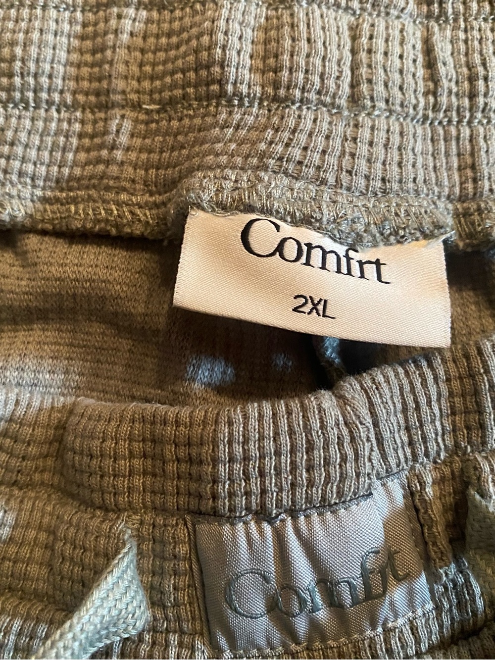 Men's Olive Waffle Knit Athletic Drawstring Shorts - Picture 2 of 3